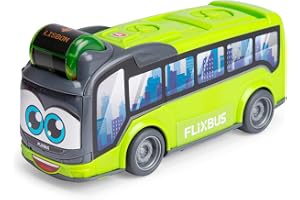 Dickie Toys – ABC Flixbus (22 cm), leksaksbuss för barn från 1 år, frihjul, roterande skallra med måldisplay, dörr för öppning, skjutelement, motorikleksak