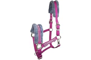 Horsenjoy Horse Halter Faux Fur Padding Riding Halter Stable Halter Pasture Halter (Full, Pink)