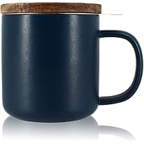 Tazza Da T&egrave; Tisania Juliet In Gres - 300ml, Coperchio In Legno Di Acacia, Design Elegante