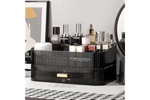 Bingobang Makeup Organiser Storage Drawers, Stackable Skincare Cosmetic Organizer Acrylic Large, Tidy for Lipstick, Nail Care, Perfume, Jewelery, Brush, Vanity Desk, Dresser, Bedroom, Bathroom (Black)