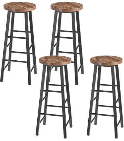 LIFEZEAL Set of 2 Bar Stools, Kitchen Stool, High Stool, with Footrest, Steel and Wood, Max. Weight 150 kg, 30 x 30 x 71.5 cm, for Restaurant, Dining