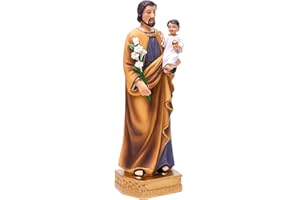 QIANLING Estatuas de resina de San José y Niño Jesús, 8 pulgadas católico de San José, colección renacentista estatua religiosa, adecuada para decoración religiosa, decoración del hogar