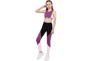 Doomiva 2 Pièces Ensemble Survêtement Enfant Fille Ado Vêtements de Sport Eté Brassière Corp Tops de Danse Yoga Leggings Jogging Pantalon de Sport Fitness Streetwear 4-16 Ans