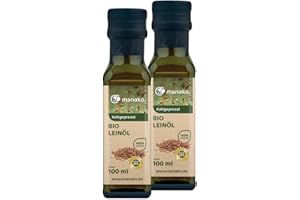 ‎MANAKO manako BIO Leinöl human, kaltgepresst und 100% rein, 2 x 100 ml Glasflaschen