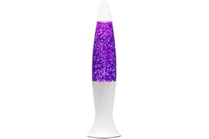 EASYLIGHT Élégante Lampe à Lava Roxy à paillettes violettes rétro H:40 cm base blanche avec interrupteur G9 lampe de chevet parfaite pour le salon