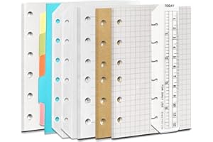 DY.2ten Set di ricariche per quaderni a 6 fori, formato A7, fogli di carta a griglia + carta a righe + carta kraft + carta vuota sfusa, 180 fogli + tasche per raccoglitori con cerniera A7