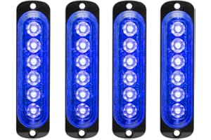 YIFENGSHUN 4pcs 12-24V Luces Estroboscópica de Advertencia de Emergencia Ultra-delgada - Barra de Luz de Precaución de Destello 6LEDS - Camión de Motocicleta Para Automóvil - Azul