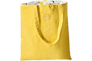 ASFINS Borsa Tote Tela, Borsa di Tela Donna Borsa Shopper Cotone, Doppia Faccia, per Uscire Shopping, 40cm x 36cm (Limone Giallo)