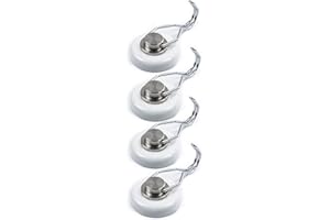 Mavoro Strong Magnetic Hooks for Hanging. Up to 65 lbs.Set of 4 White Magnet Hooks Heavy Duty Magnets, Neodymium 52 Rare Earth Magnets. Rotating Swivel Style Magnet Hook for Refrigerator(White 4 pack)