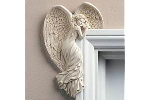 JAUHMUI Skrzydła anioła, dekoracja na drzwi z żywicy, małe skrzydła anioła, rzeźba ścienna, styl vintage, shabby chic, figurki aniołów 3D, kreatywne skrzydła anioła w stylu vintage, ornament, dekoracja ramy drzwi (lewa)