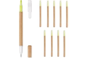 noTrash2003 Set di 10 penne a sfera 2 in 1 con evidenziatore per ufficio, università e scuola, fusto in cartone