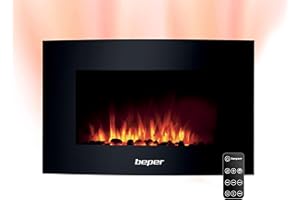 Beper RI.503 – Caminetto Elettrico da Parete, con Telecomando, Effetto Fiamma con 5 Livelli d’Intensità, Timer Settimanale, Modalità Riscaldante con Impostazione della Temperatura, 52 x 66 x 15 cm