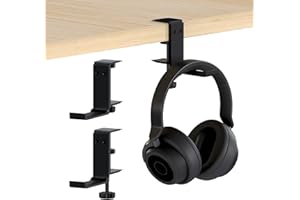 MMOBIEL Headphone Stand, Foldable Headset Stand, Under Desk Headphone Holder - Universal Fit, Adjustable Clamp and Space Saving - Gaming Headset Hook, Holder Hanger Mount - Black Aluminum