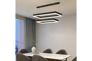 Mikeru Lampada a Sospensione Rettangolare Doppia, Lampada a Sospensione per Soggiorno 40+60CM 3000K/4500K/6000K con Telecomando 10%-100% Dimmerabile Lampadario Moderno per Soggiorno