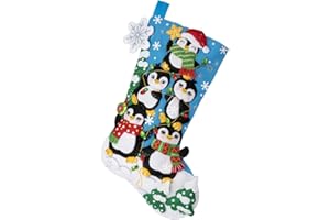 Bucilla, Penguin Tree Trimming, Felt Applique 18" Stocking Making Kit, Perfect for DIY Arts and Crafts, 89598E