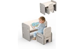 ‎HOOPYOSMS hoopyosms Kindertisch und Stuhl Set für Kinder, Aktivitätstisch mit Geneigter Tischplatte zum Malen, Lesen, Schreiben und Spielen(Grau)