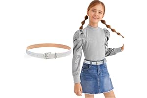 LEACOOLKEY Cintura per bambini per ragazze e ragazzi, in pelle PU, per adolescenti, per bambini, Shinny, cintura posteriore a scuola, pantaloni 53-78 cm
