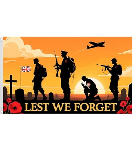 Lest We Forget Remembrance Day Flag Red Poppy Dove Of Peace Union Jack Veteran Soldier Tribute