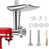 Meat Mincer Accessory for KitchenAid Stand Mixer - Food Shredder Attachment with 4 Chopper Plates, 2 Sausage Stuffing Tubes,