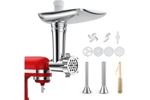 Hachoir à Viande pour KitchenAid Batteur sur Socle - Hachoir à Nourriture avec 4 Plaques de Broyage, 2 Tubes à Farcir pour Saucisses, 2 Lames de Broyage - Accessoire pour Hachage de Viande par MMOBIEL