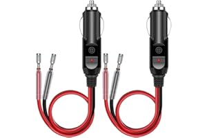 AROMELIVII 2 Pezzi Spinotto Presa Accendisigari Auto 12V/24V, Adattatore Maschio con Cavo 15CM 16AWG e Fusibile da 15A, Presa Accendisigari Universale per Auto, SUV, Camion, Veicoli DC