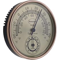 4-Inch Brass Outdoor Thermometer With Humidity Gauge – Analog Temperature Gauge For Patio, Greenhouse & Garage
