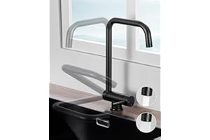 Sofetiy Grifo Cocina Negro Plegable, Grifos Cocina Fregadero con 2 Ducha de Modos, Grifo Abatible Cocina, Grifo Cocina Acero Inoxidable, Grifo de Cocina Fregadero, Giratorio a 360º Grifos de Cocina