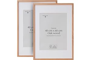 FRAMELANE Pack de 2 marcos para póster 40x60, marcos de fotos collage elegantes, de color roble natural, de excelente acabado, hecho con madera certificada FSC ecosostenible, incluye enganches metálicos