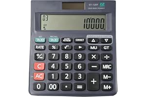 ANGLEPINGPING Tax Calculator,Accounting Calculator with Tax and Check Function,Large Buttons,10+2 Digits 2-line LCD,Dual Solar Power and Battery for School Office Business Home Daily Use,Black