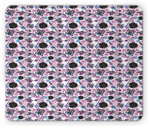 Preisvergleich Produktbild Blumen-Mausunterlage, abstraktes Blumen-Schattenbild mit Gänseblümchen und Glockenblumen-Schmutz-Bürsten-Streif... rutschfestes Gummimousepad des Standardgrößen-Rechtecks