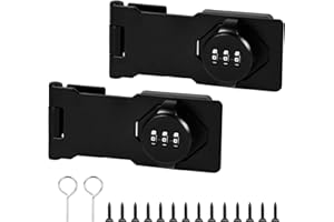 FUNNYTEK 2PCS Password Hasp Locks, 4.3Inch Black 90-180 Degree Rotary Combination Locks for Cabinets, Barn Doors, Outdoor & Garden