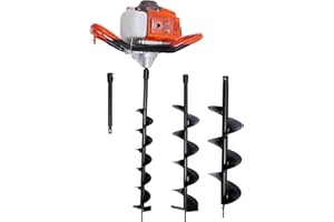 NIGORIY 72CC Erdlochbohrer, 2-Takt Benzin-Erdbohrer 2300W, Handheld Gartenbohrer 3 Bohraufsätzen 10/15/20CM-fur Zaunpfosten, Erdlochbohrer