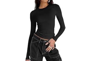 Zeagoo Maglietta Donna Maniche Lunghe T-Shirt Sexy Slim Fit Crop Top Elegante Girocollo Basic Solido Tee Casual Camicia Tops XS-XL