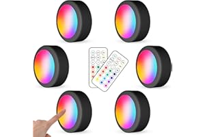 WUYOR Wireless Kabinett Beleuchtung RGB 16 Farben LED Nachtlicht mit Fernbedienung und Timing Funktion Dimmbare batteriebetriebene Kabinett Leuchten für alle Kabinette etc (6 Pakete schwarz)