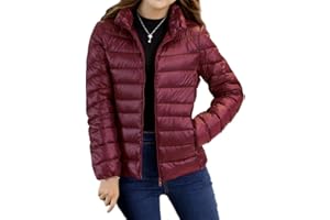 HONGBI Mujer Chaqueta Acolchada de Pluma Exteriores Corto Abrigo Plumas Chaqueta Plumiferos Ligeros Stand Collar Plegable Cálida Fino Down Jacket Abajo de Invierno Cazadoras Casacas Parkas