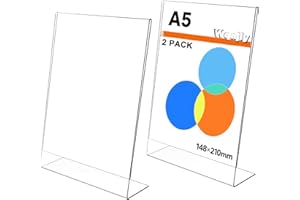 YANJINGHE 2 Pezzi Espositore Plexiglass A5, L Forma Porta Cartelli in Acrilico, Porta Menu da Tavolo, Porta Fogli Cornice Plexiglass Trasparente, per Foto, Caffè, Ristoranti, Negozi, Hotel, Uffici, Mostre