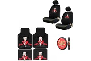 Plasticolor A 7 Piece Betty Boop Gift Set: 2 Lowback Seat Covers, 2 Front Floor Mats, 2 Rear Floor Mats, and 1 Steering Wheel Cover. - Betty Boop