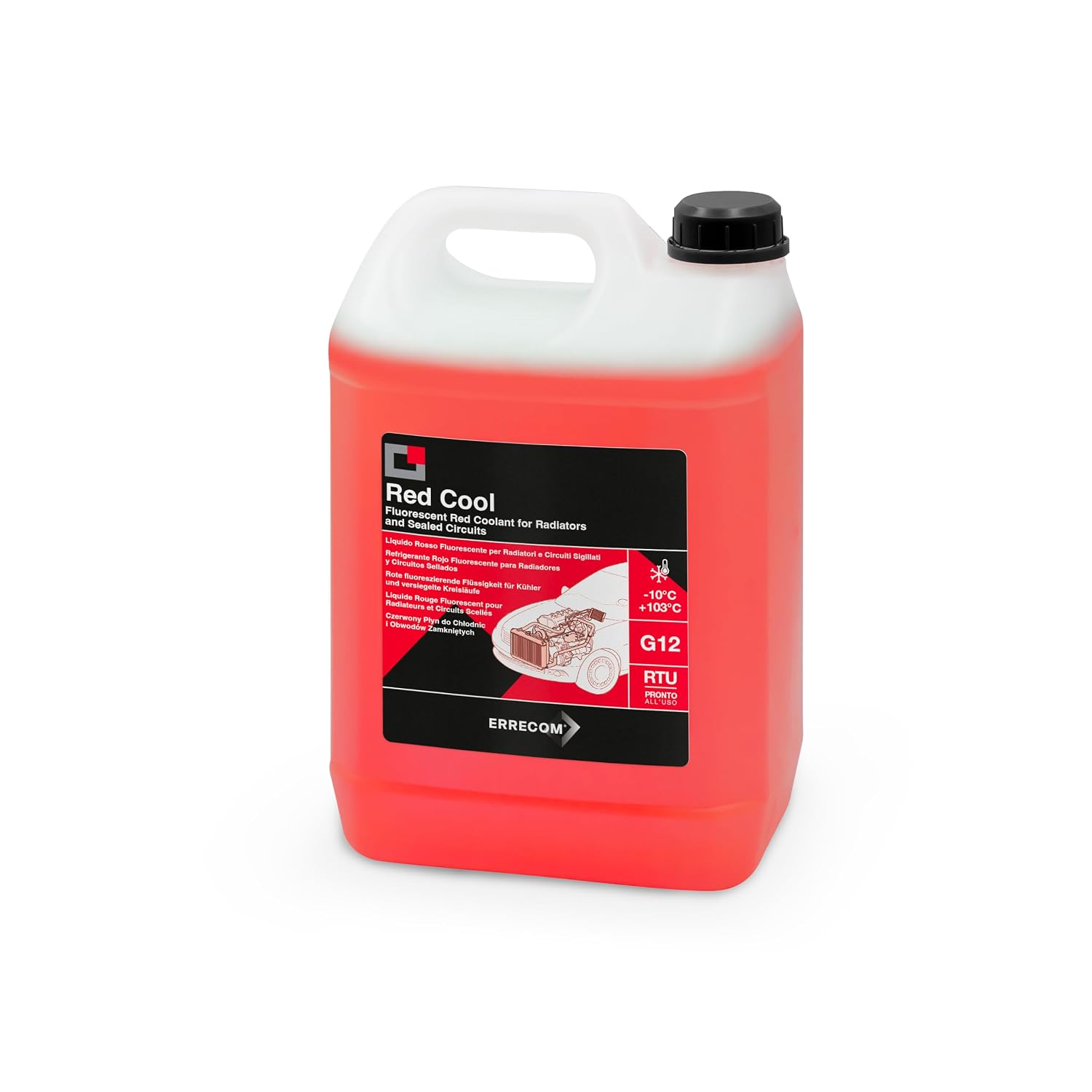 ERRECOM Red Cool, Liquido Radiatore Rosso Fluo Anti-Ebollizione +103°C | G12 con Pacchetto inibitore a Base Organica Oat, Protezione Invernale Antigelo -10°C, Pronto all’Uso, 5 Litri