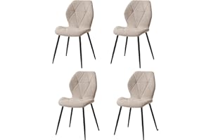‎GRANDCA HOME GrandCA HOME 4er-Set Esszimmerstühle, Gepolsterte Esszimmerstühle, Nordische Küchenstühle, Gepolsterte Stühle mit Metallbeinen, Rhombus-Stoffkissen, Beige-R