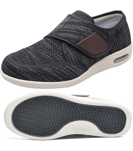 Scarpe Per Piedi Gonfi Uomo - Sneakers Traspiranti Con Lacci Regolabili, Nero