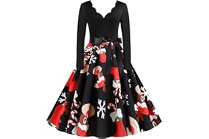 EFOFEI Women Hepburn Long Sleeve Dress Christmas Line Up Dress Cocktail Party Evening Dress Knee-Length Dress