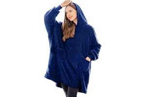 Aisbo Plaid Felpa Coperta con Maniche - Pigiama Coperta Indossabile Donna e Uomo Oversize con Manica e Cappuccio Regalo Compleanno Natale Donna, Hoodie Blanket (Blu Navy,95x85cm)