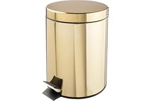 ‎MDESIGN mDesign Tretmülleimer – 5 L Mülleimer aus Metall mit Pedal, Deckel und Kunststoffeinsatz – perfekt als Kosmetikeimer oder Papierkorb für Bad, Küche, Büro etc. – messingfarben