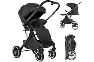 OAMGER Passeggino Canne, Passeggino Bebe Leggero e Compatto, 3 posizioni di inclinazione, 0-4 anni (25 kg max), posizione allungata, pieghevole con una sola mano, 4 ruote con ammortizzatori (Nero)