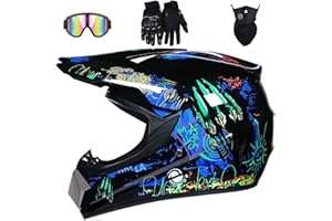 CANIAN Casco de Motocross para Niños,Casco Moto Niño 5-12 Años Homologado ECE y Dot con Set de Guantes, Gafas y Máscara-MX Quad Enduro Off Road ATV Scooter Descenso y Go Karting (03,M (53-55CM))