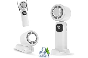 XUJMK Ventilatore Portatile, Ventilatore Usb, A Batteria, Effetto Refrigerazione A Neve, 5 Velocità Regolabili, Pieghevole, Mini Ventilatore Portatile con Base per Casa, Ufficio, Trucco, Viaggi All'aperto