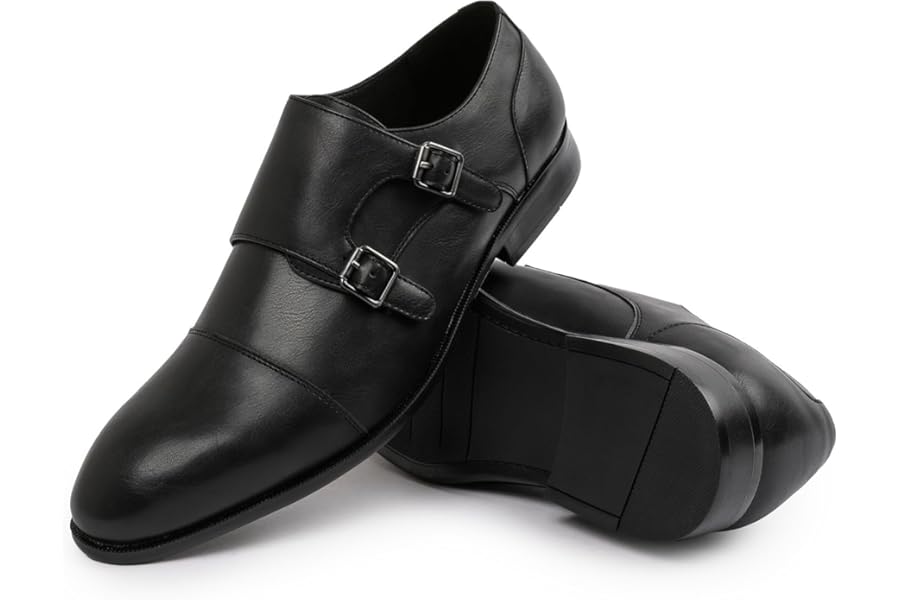 Mens Formal Double Buckle Monk Strap Shoes Gents Slip On Leather Office Business Wedding Smart Dress Comfy Stylish Shoe