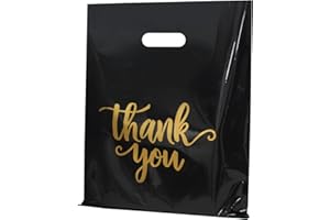 Heran 100PCS Large Black Thank You Bags for Business Small, 12x15In Shopping Bags for Clothes Boutique Gift, Plastic Retail Merchandise Bag, Reusable Goodie Bag Bulk for Store Party Small Business