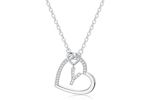 LIHELEI Collar para Mujer, S925 Plata A-Z - Colgante Inicial de Nombre con Piedras de Circonita de Corazón Collar para Mamá, Novia, Cumpleaños Navidad Aniversario día de San Valentín Regalo