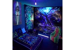 hocadon Tapiz de Luz Negra, Grande, 230 x 180 cm, Tapiz de Pared que Brilla en la Oscuridad, Tapiz de árbol de la vida, Tapiz de Pared Trippy para Dormitorio, Tapiz para Colgar en la Pared